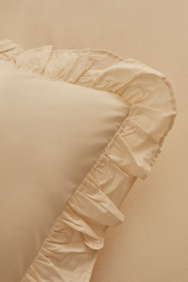 Pure Ruffle %100 Pamuk Çift Kişilik Nevresim Takımı Açık Bej - 5