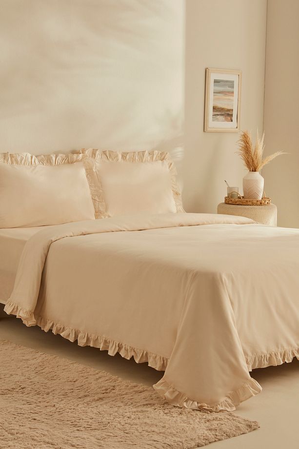 Pure Ruffle %100 Pamuk Çift Kişilik Nevresim Takımı Açık Bej - 6