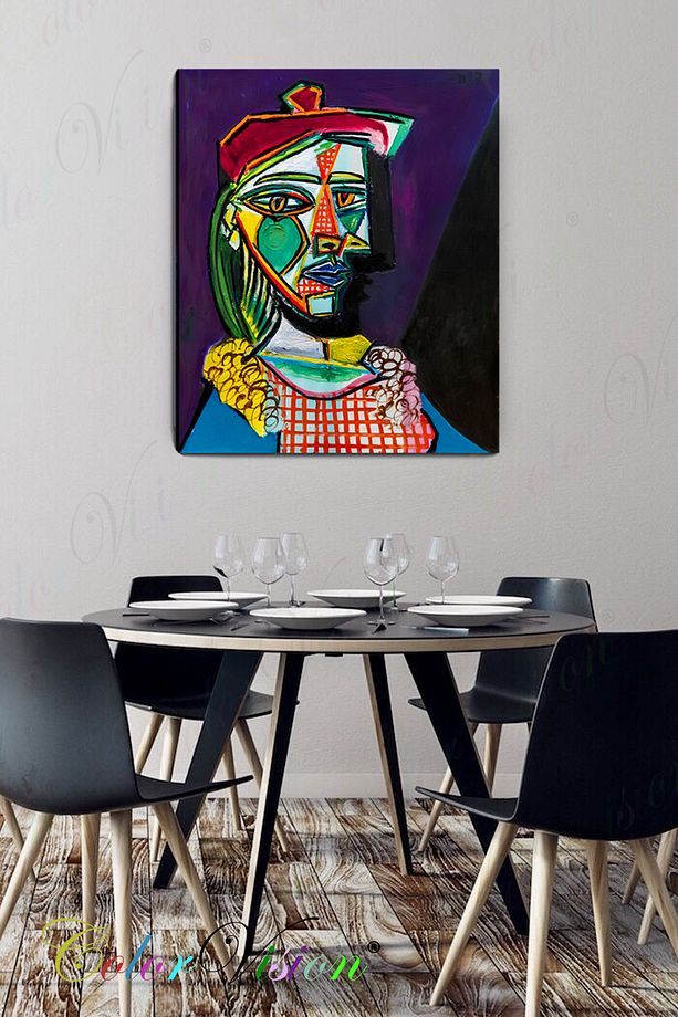 Pablo Picasso Ekose Elbiseliİ Bereli Kadın Kanvas Tablo - 2