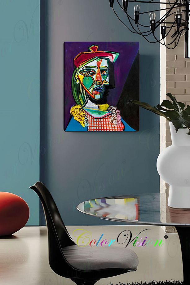Pablo Picasso Ekose Elbiseliİ Bereli Kadın Kanvas Tablo - 1