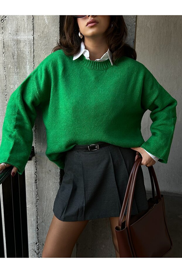 Benetton Green Oversize Crew Neck Soft Knitwear Sweater 26046