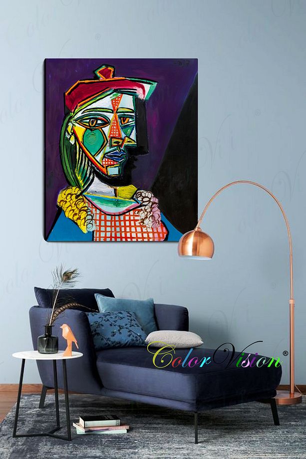 Pablo Picasso Ekose Elbiseliİ Bereli Kadın Kanvas Tablo - 3
