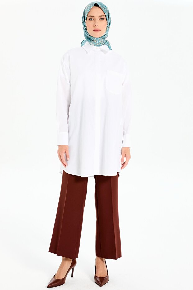 Oversize Cepli Tunik - Beyaz - 4