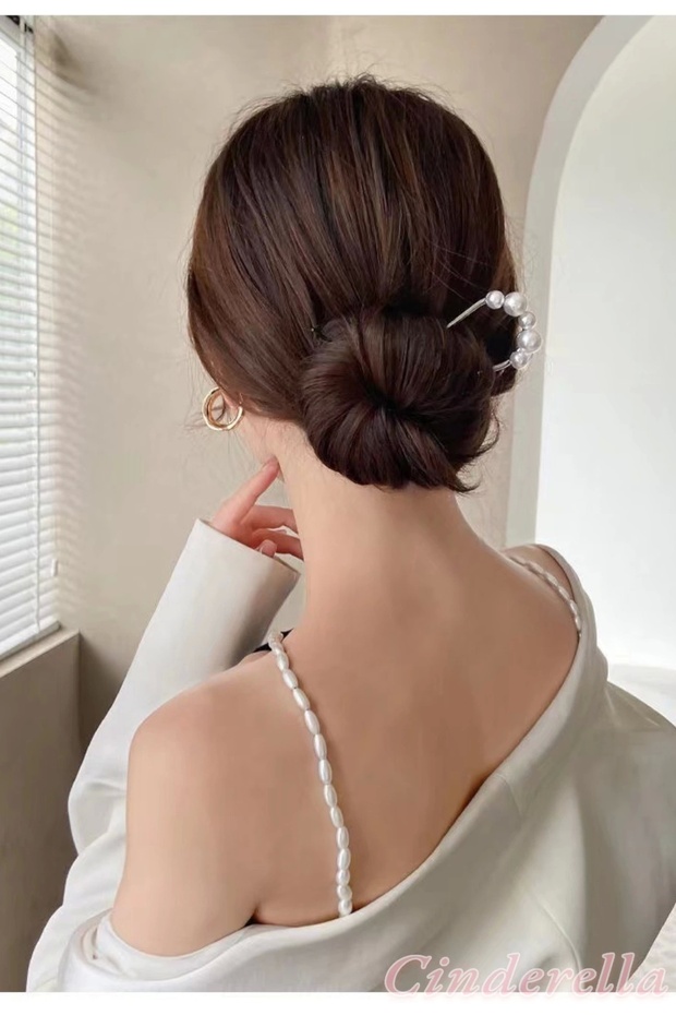 Pearl Stone Metal Bun Hairpin 10cm Silver Color - Women's Trendy Pearl Hair Stick Bun Hairpin