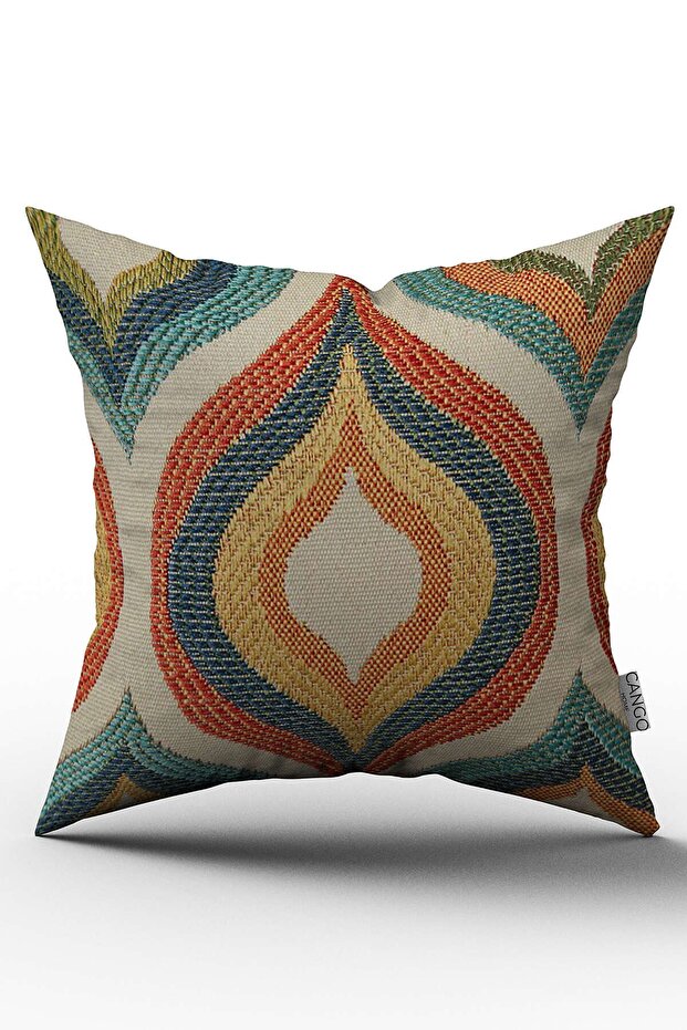 Cream Orange Vintage Patterned Digital Printed Throw Pillow Cover - Otyk340