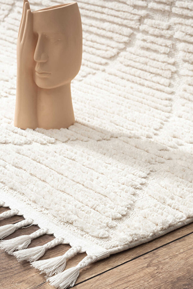 Bilbao - Bright White Modern Iskandinav Krem Halı - 3