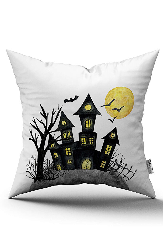 غطاء وسادة مطبوع رقميًا بتصميم يقطين الهالوين باللون البرتقالي Cgh747