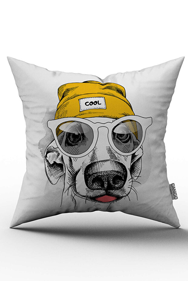Digital Printed Throw Pillow Cover with White Glasses Dog Figure - Otyk205
