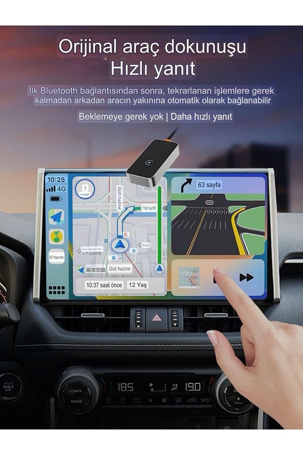Mini Kablosuz Carplay Bluetooth Usb Type-C Uyumlu Android İOS Araç Multimedya Adaptörü - 7