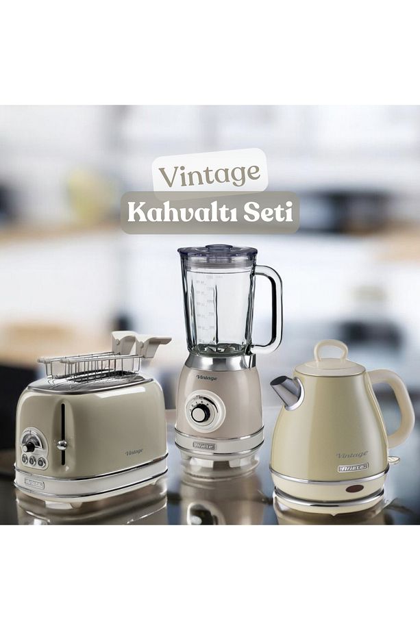 Vintage Kahvaltı Seti Su Isıtıcı Kettle + Smoothie Cam Blender + Ekmek Kızartma Makinesi Seti - 1