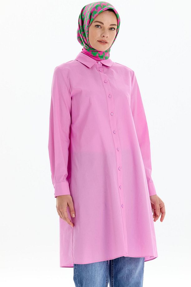 Uzun Basic Gömlek - Pembe - 1