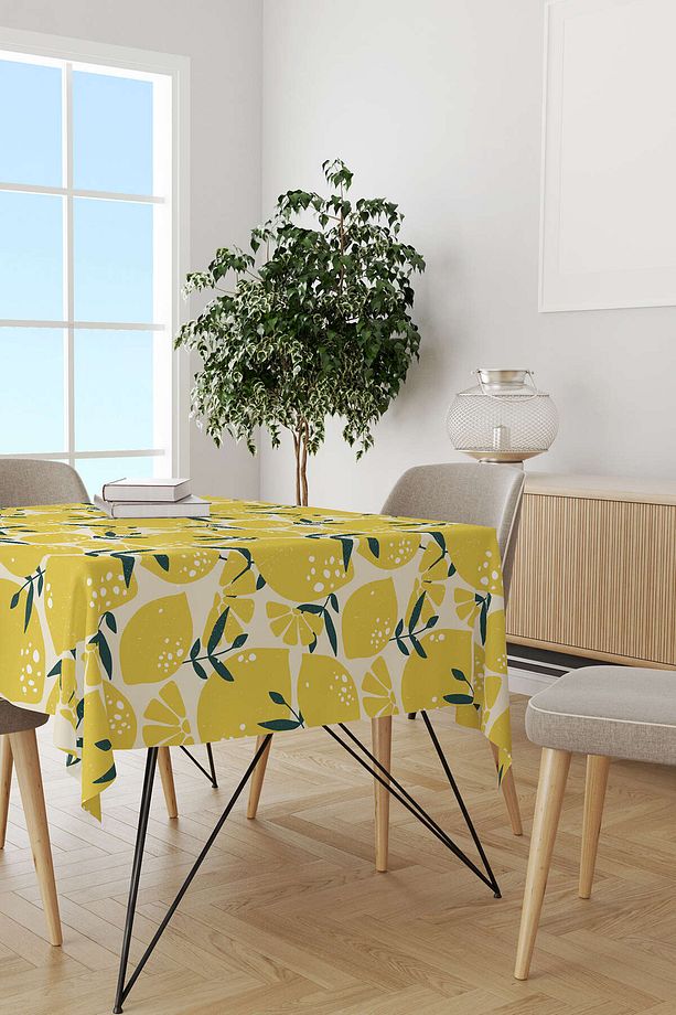 Beyaz Sarı Limon Desenli Dijital Baskılı Masaörtüsü Oytyk931-ms - 2
