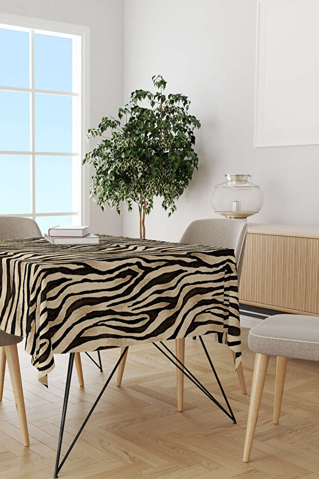 Brown Black Zebra Patterned Digital Printed Tablecloth Cgh360-ms - 2