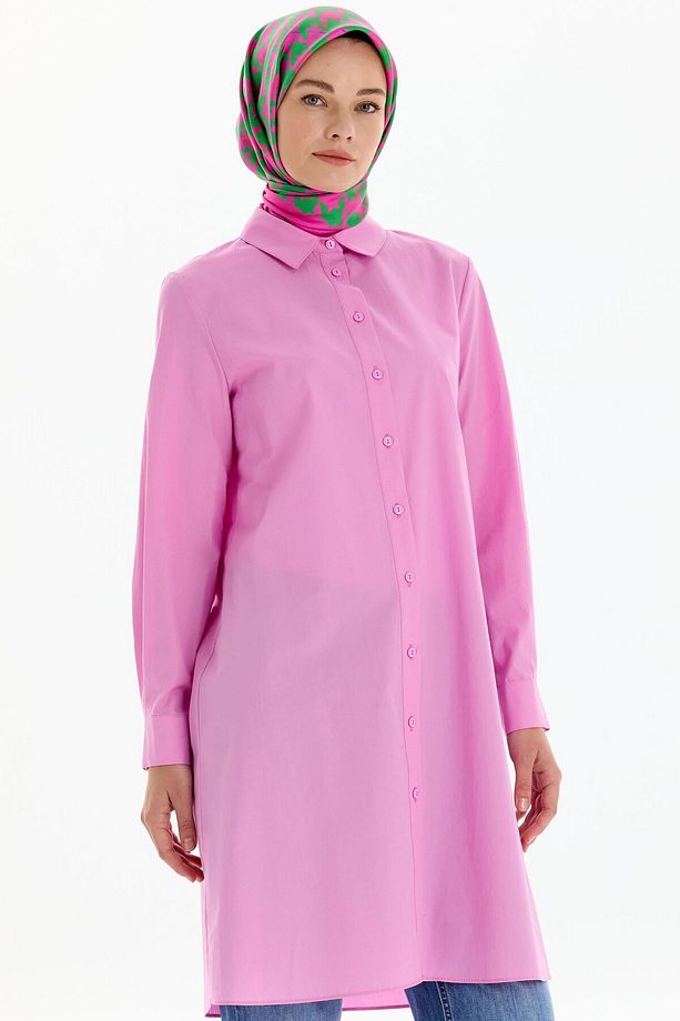 Uzun Basic Gömlek - Pembe - 3