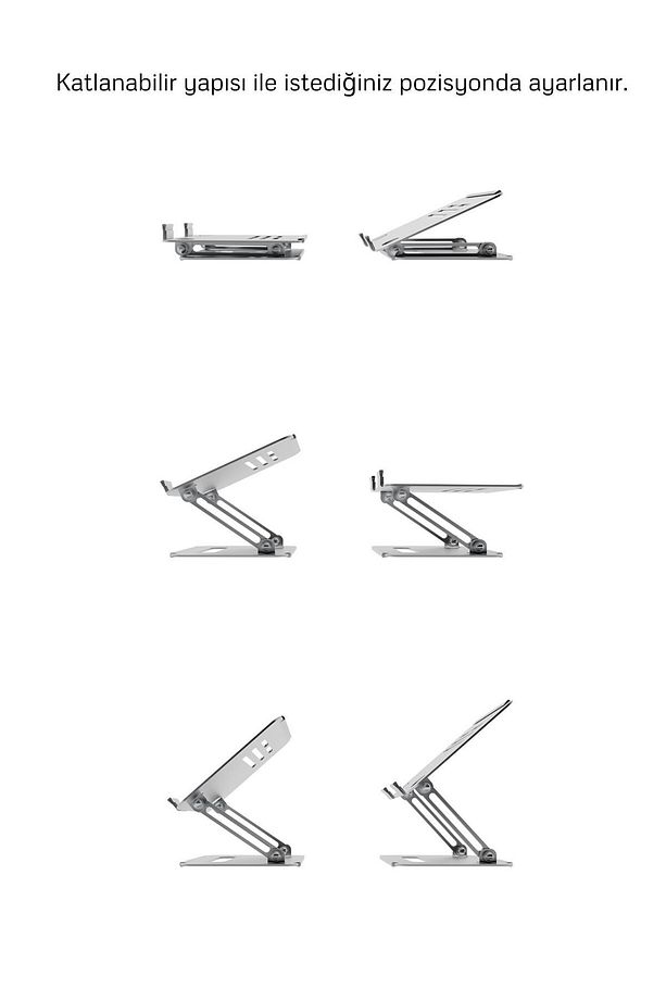 Tüm Modellerle Uyumlu Metal Kolay Ayarlanır Katlanabilir Ergonomik Gri Notebook Standı - 4