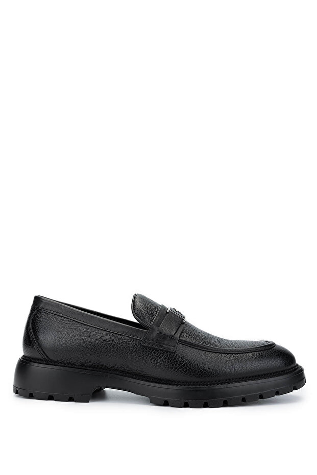 Men's Genuine Leather Black Floater Loafer Shoes