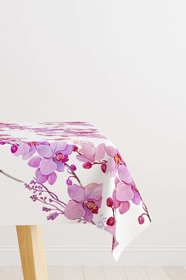 White Pink Orchid Patterned Digital Printed Tablecloth Otyk768-ms - 1