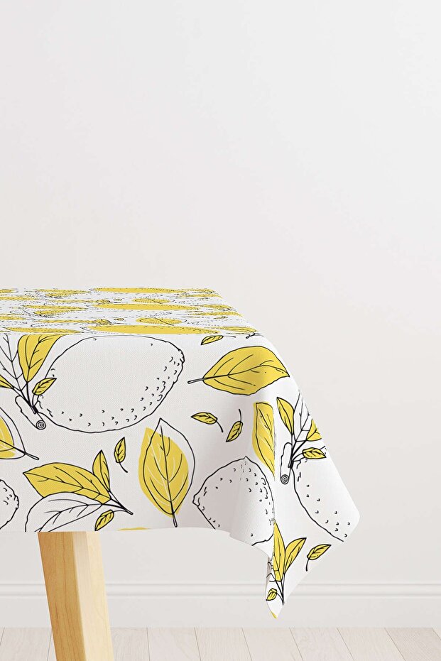 White Yellow Lemon Patterned Digital Printed Tablecloth Oytyk917-ms
