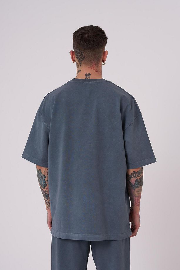 Erkek Luxury Yıkamalı Basic Oversize Ghost Tişört - 2