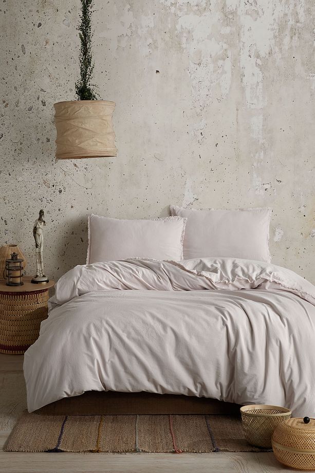 Boho Sade Natural Krem % 100 Pamuk Nevresim Takımı Tek Kişilik 100 X 200 7037A - 1
