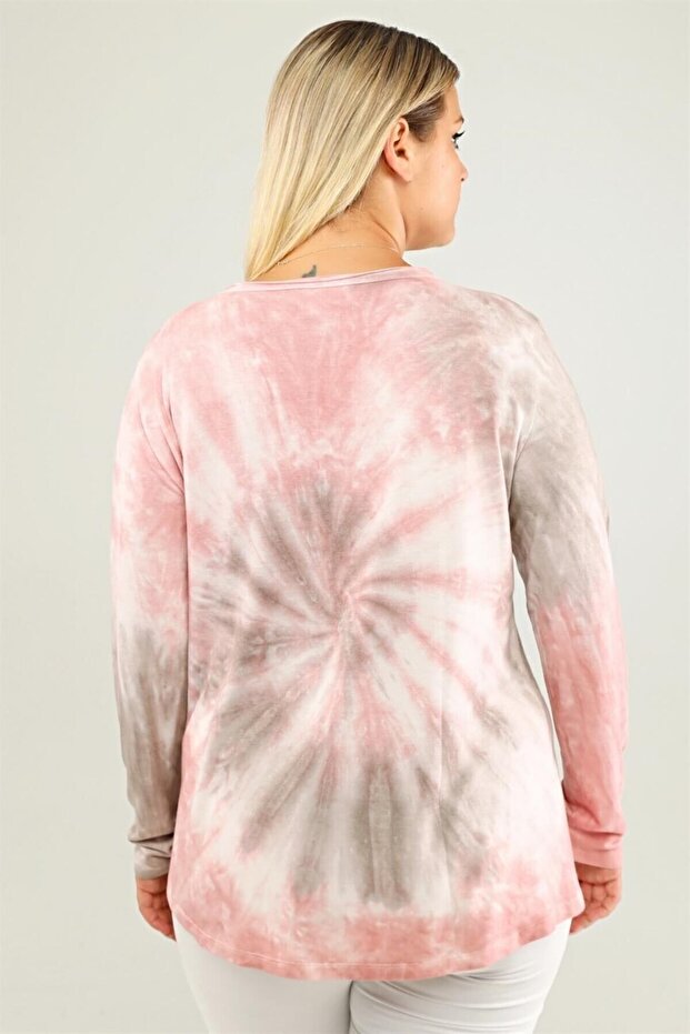 V Yaka Batik Sweat Pembe - 3