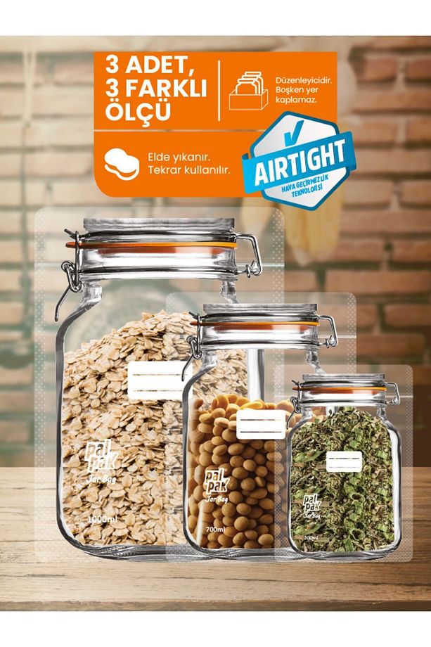 Klips Kapaklı Kavanoz Görünümlü Saklama Poşeti -3 Adet (1 BÜYÜK 1000ML;1 ORTA 700ML;1 KÜÇÜK 200ML) - 2