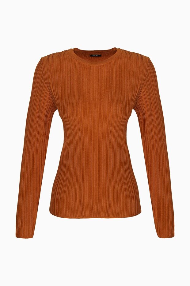 Basic Fitilli Taba Triko Bluz - 5