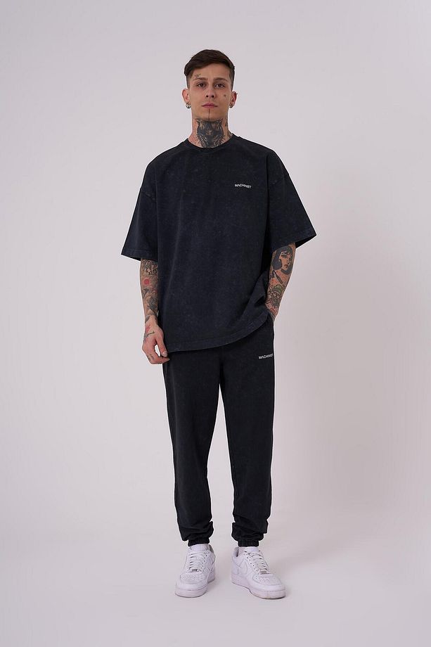 Erkek Luxury Yıkamalı Basic Oversize Asphalt Cloudy Tişört - 3