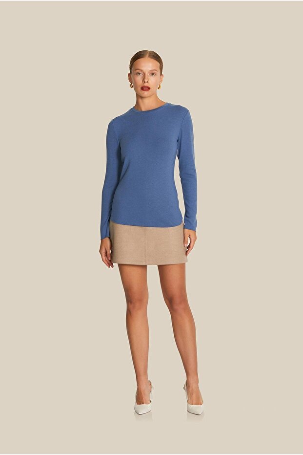 Uzun Kollu Basic İndigo Bluz - 4