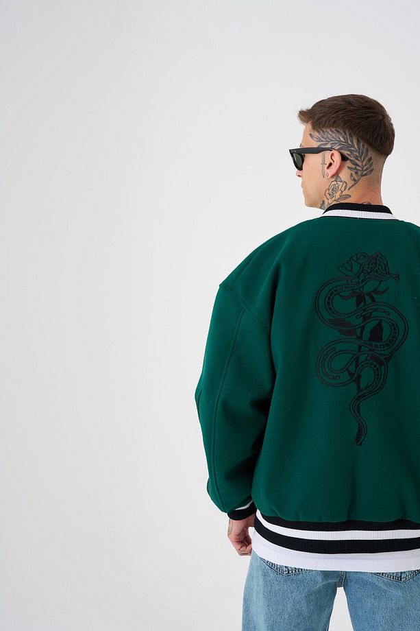 Erkek Snake Oversize Yeşil Bomber Ceket - 3
