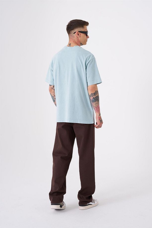 Erkek Basic Yıkamalı Relaxed Aqua Tişört - 4