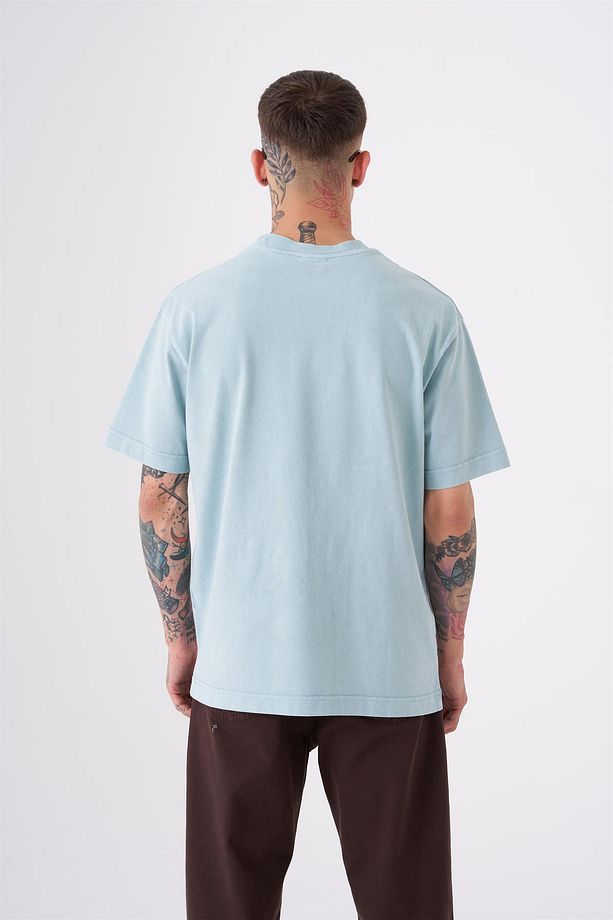 Erkek Basic Yıkamalı Relaxed Aqua Tişört - 2