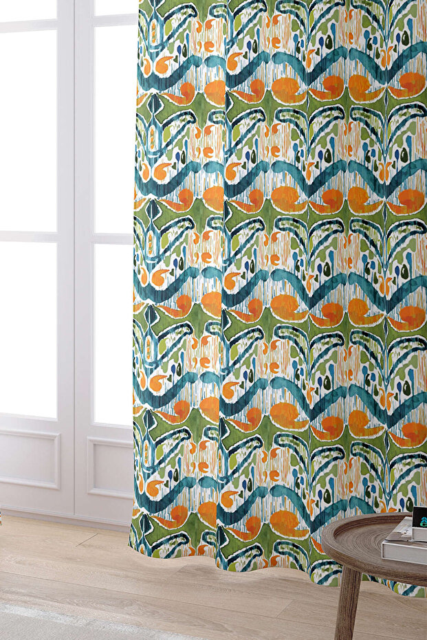 Синьо-помаранчева етнічна декоративна цифрова друкована штора Cgh154-pr - 2