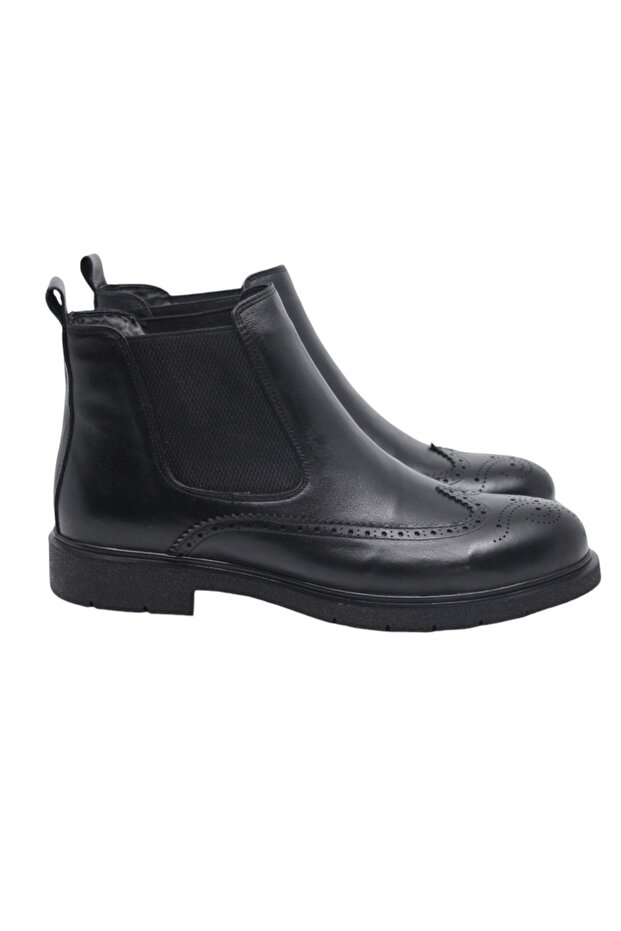 Black Genuine Leather Elastic - Fur Men's Boots