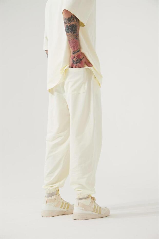 Erkek Basic Oversize Jogger Beyaz Eşofman Altı - 4