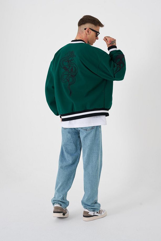 Erkek Snake Oversize Yeşil Bomber Ceket - 5