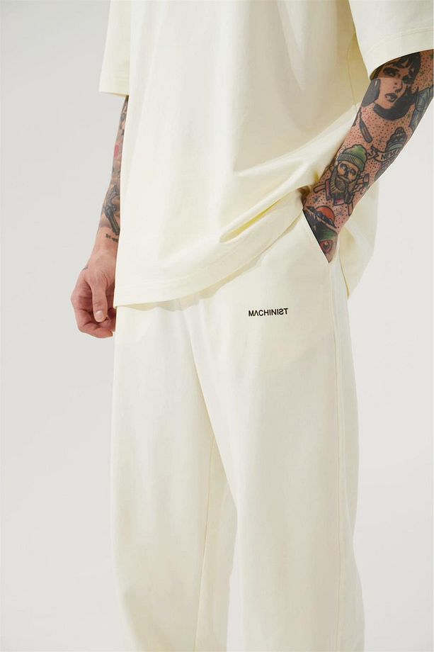 Erkek Basic Oversize Jogger Beyaz Eşofman Altı - 2