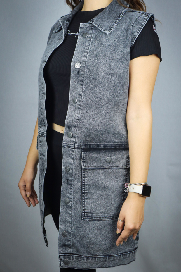 Women's Sleeveless Denim Vest Smoked Denim Jacket Gray Denim Vest