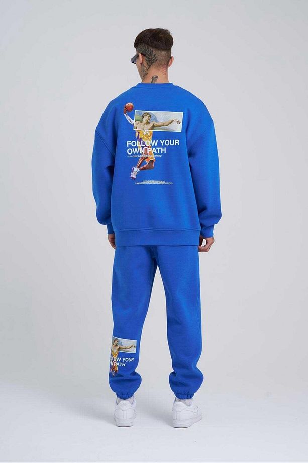 Erkek Follow Your Baskılı Oversize Saks Eşofman Altı - 4