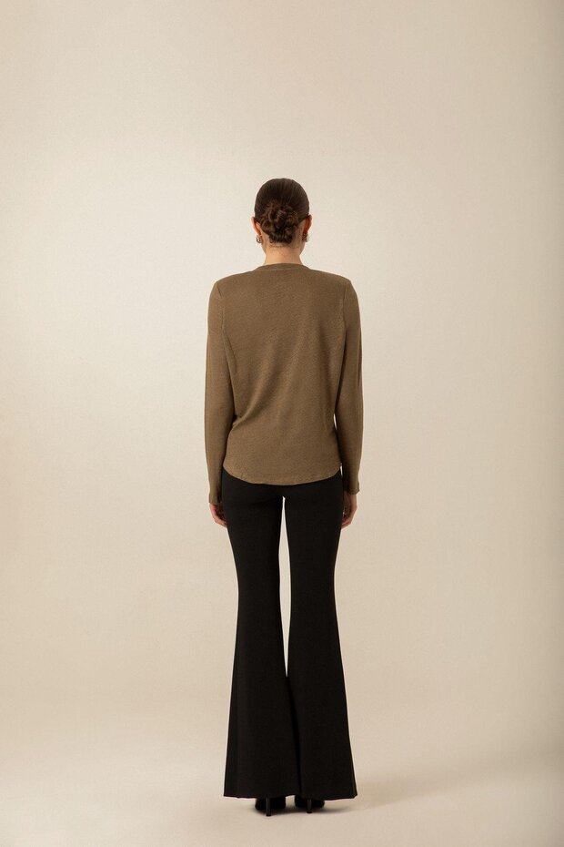 Omuz Düğmeli Örme Haki Bluz - 3