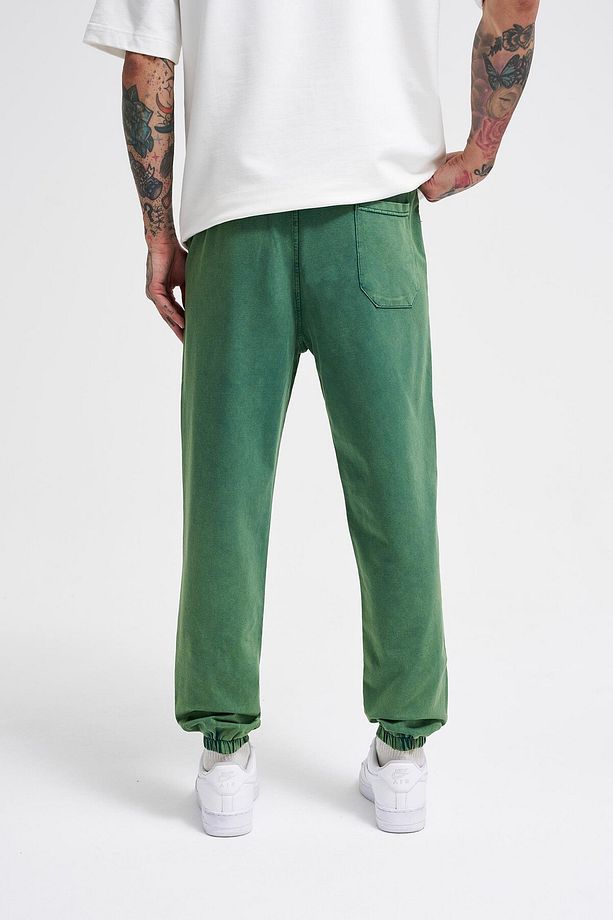 Erkek Luxury Basic Yıkamalı Jogger Yeşil Eşofman Altı - 6