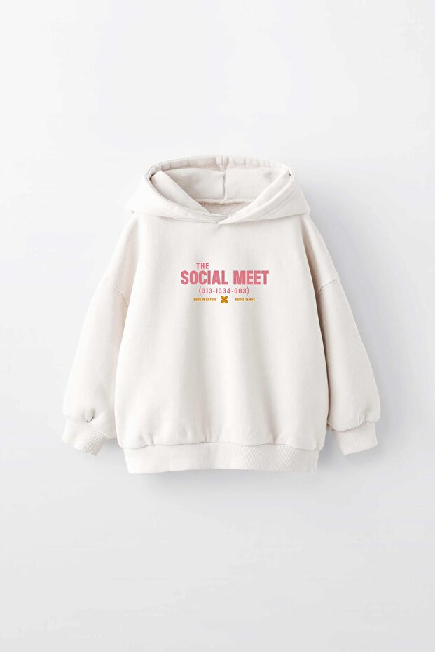 Girl's Social Meet Printed Hooded Sweatshirt