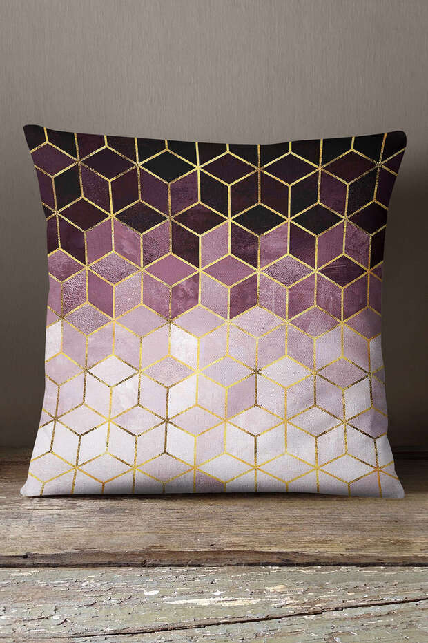 Velvet Babyface Purple Gold Mosaic Patterned Digital Printed Throw Pillow Cover Kd-cgh927