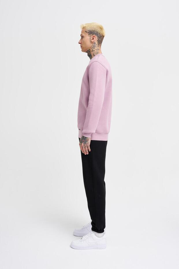 Erkek Bisiklet Yaka Basic Regular Pembe Sweatshirt - 6