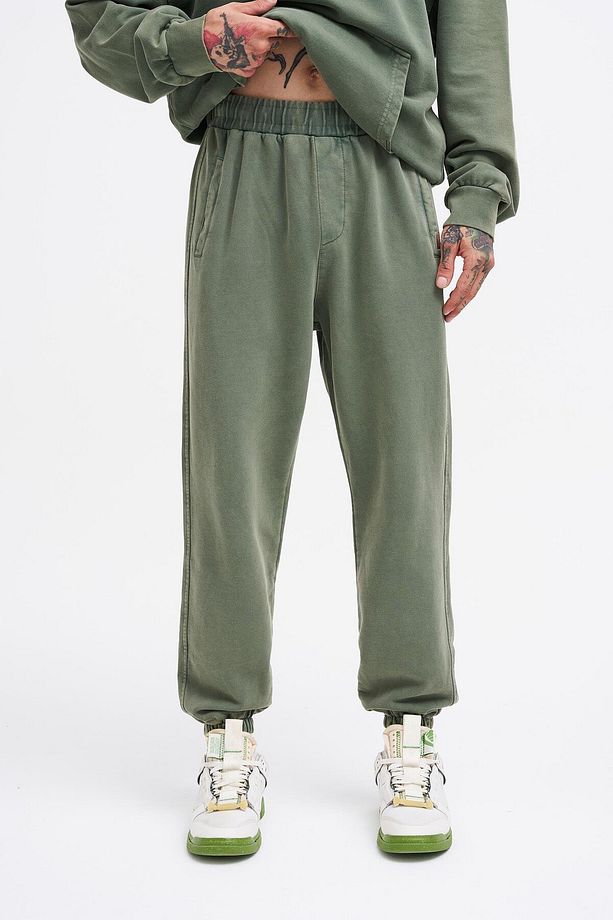 Erkek Yıkamalı Basic Jogger Haki Eşofman Altı - 1