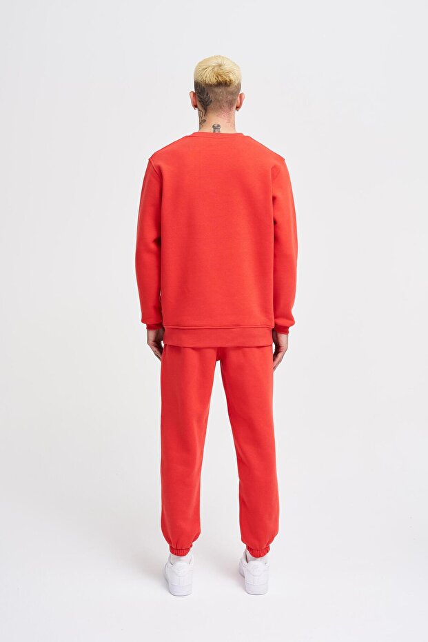 Erkek Bisiklet Yaka Basic Regular Açık Kırmızı Sweatshirt - 6