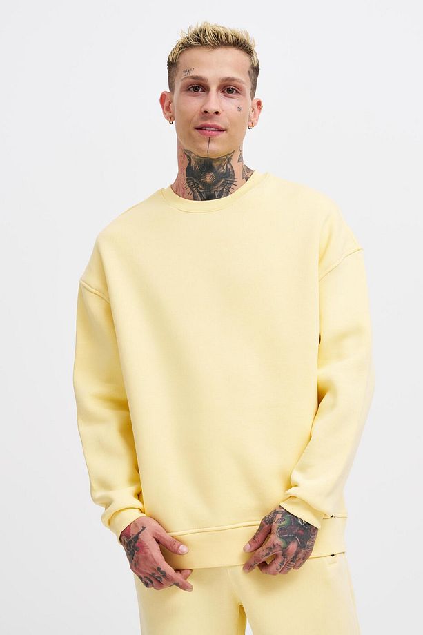 Erkek Basic Bisiklet Yaka Oversize Sarı Sweatshirt - 4