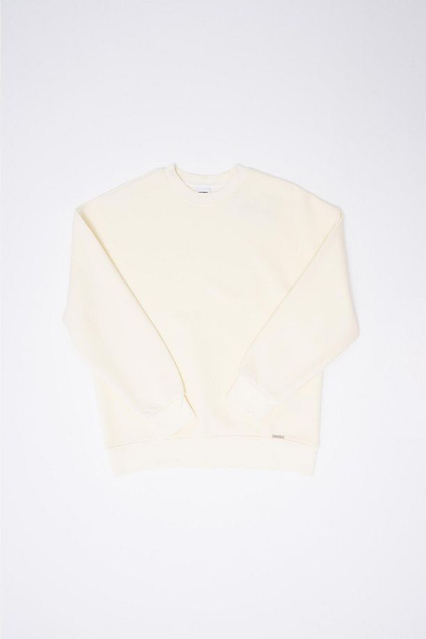 Erkek Basic Bisiklet Yaka Oversize Ekru Sweatshirt - 6
