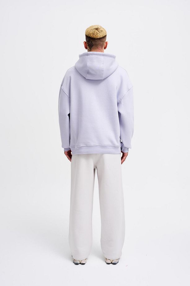 Erkek Basic Kapüşonlu Oversize Lila Sweatshirt - 7