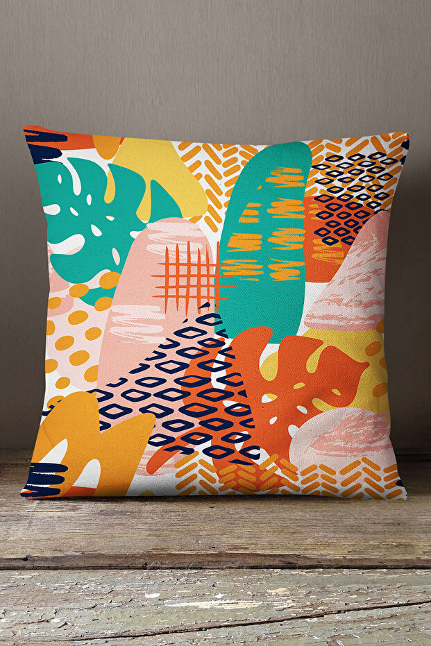 Velvet Babyface Orange Green Tropical Geometric Patterned Throw Pillow Pillow Case Kd-cgh1047